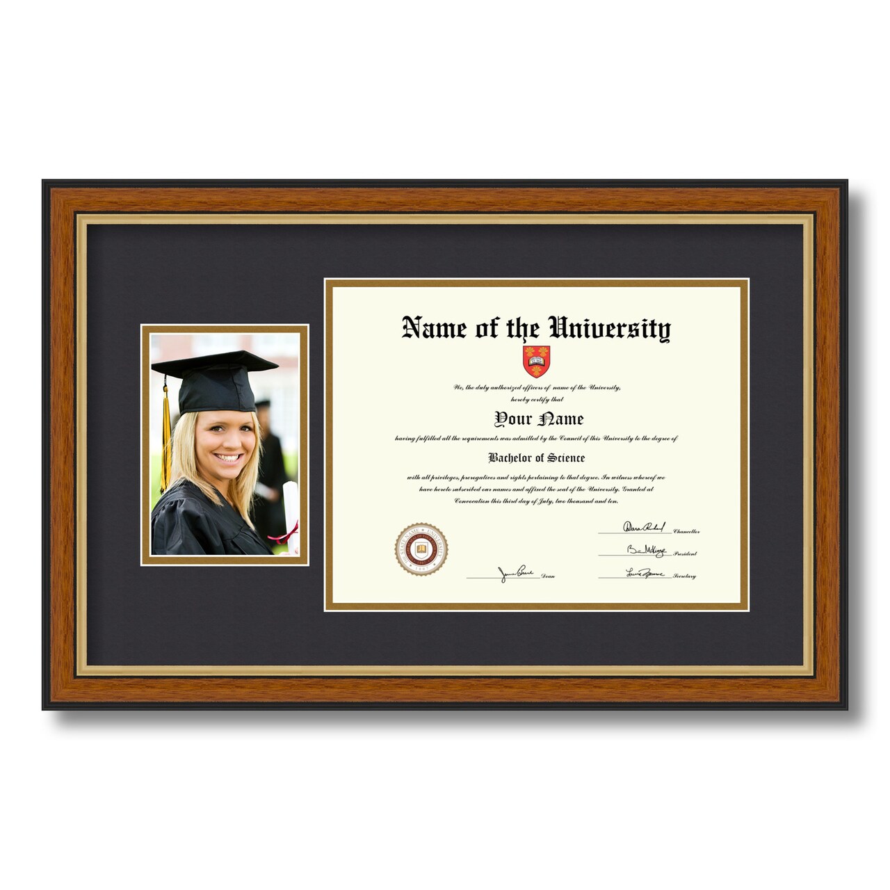 ArtToFrames 8.5x11 inch Diploma Frame with 6" x 8" Inch Image Opening - Framed with Black and Gold Mats, Comes with Regular Acrylic and Sawtooth Hanger for Wall Hanging (DT-8.5x11)
